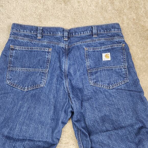 Carhartt Jeans Mens 38x30 Relaxed Fit Flannel Lined Blue Denim Workwear B225 - Picture 7 of 12